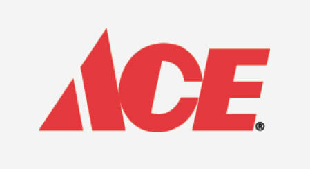 Red ACE logo with bold, stylized text. Triangular "A" design on a white background. Iconic brand representation.