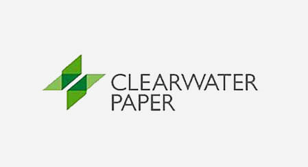 Clearwater Paper logo featuring green geometric design and bold black text.