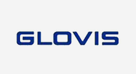 Logo of Glovis featuring bold blue lettering on white background.
