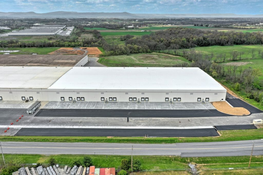 Drone aerial of DM Bowman warehouse expansion in Hagerstown, MD