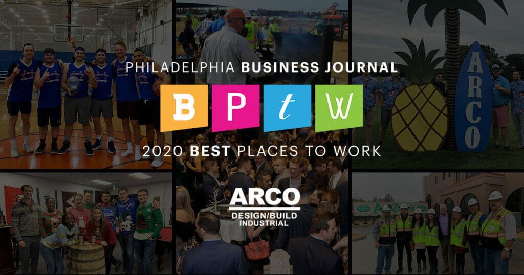 Collage of team events and celebrations with "Philadelphia Business Journal 2020 Best Places to Work" award logo.