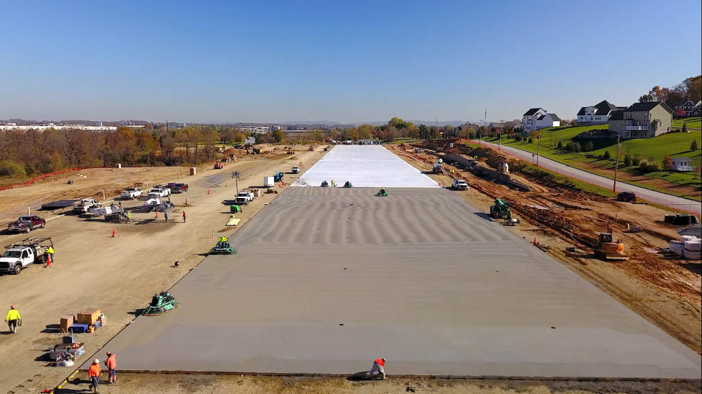 Aerial of construction site for NFI warehouse in Lehigh Valley, PA