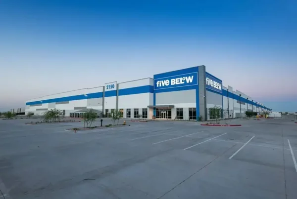 Five Below distribution warehouse - front of building & parking lot - e-commerce & fulfillment center construction project