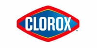 Clorox logo featuring bold blue text in a red and white diamond shape, symbolizing cleanliness and hygiene brand identity.