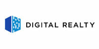 Digital Realty logo, blue abstract building icon, black text on white background.
