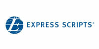 Express Scripts logo featuring a stylized globe with an "e" and the company name in blue text.