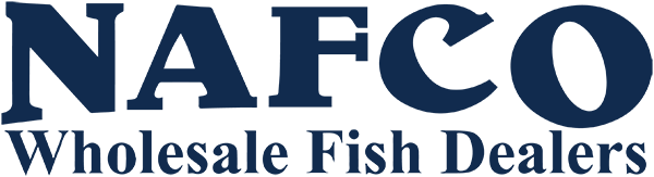 NAFCO logo, Wholesale Fish Dealers, dark blue text on white background.